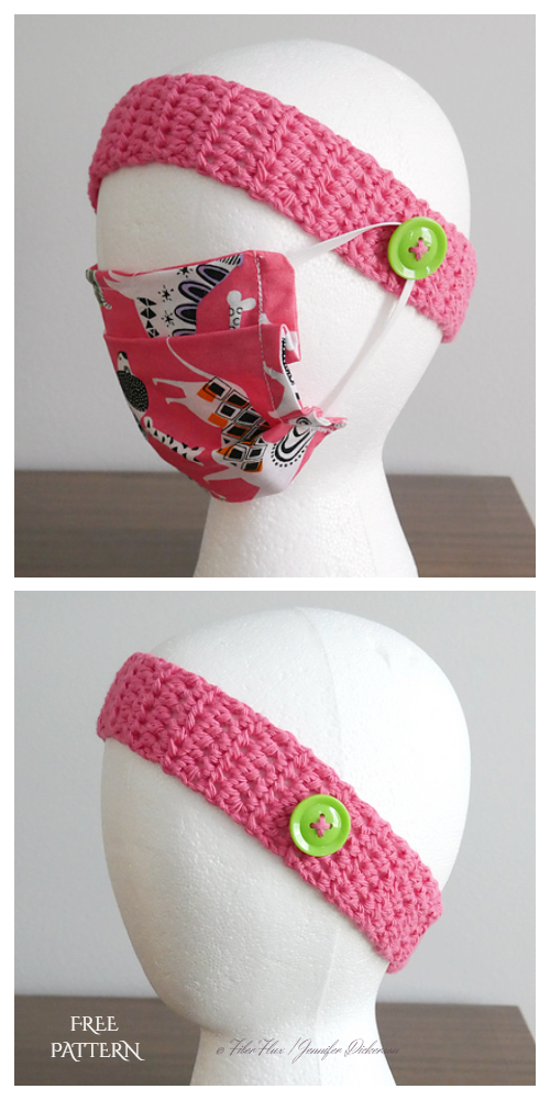 Buttoned Headband Mask Holder Helper Free Crochet Pattern