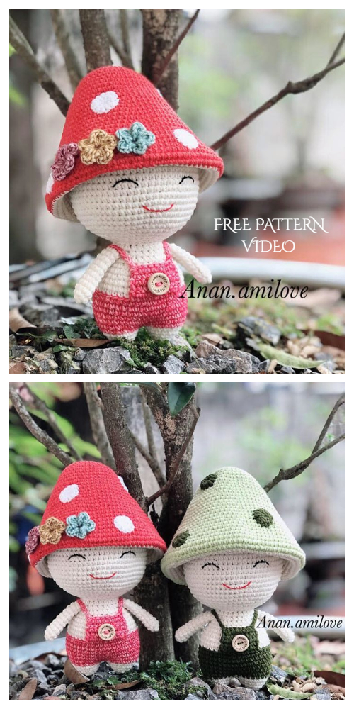 Crochet Mushroom Doll Amigurumi Free Pattern + Video