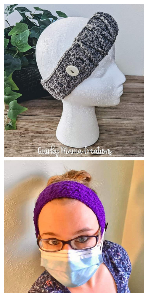 Buttoned Headband Mask Holder Free Crochet Pattern