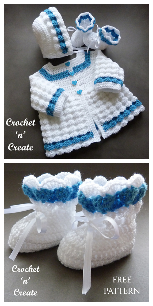 Raised Shell Baby Outfit Set Free Crochet Patterns