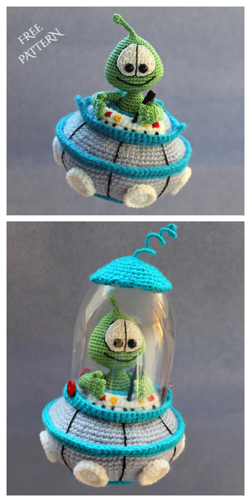 Amigurumi Little Martian Space Alien in Saucer Pan Free Crochet Patterns