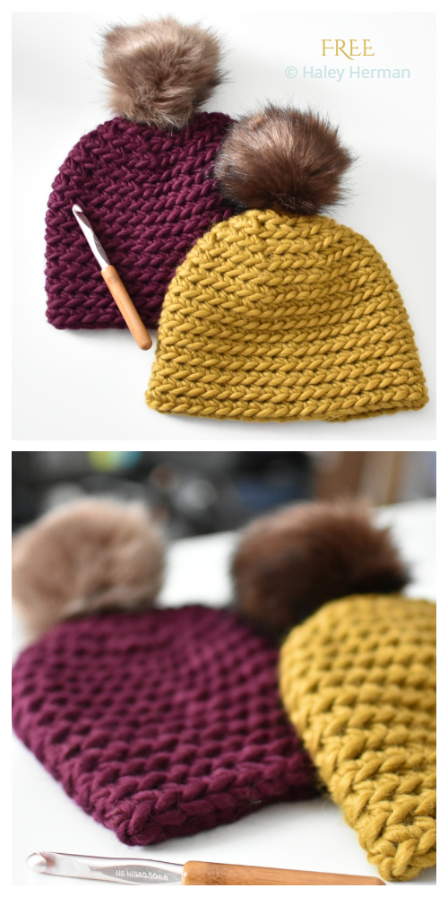 Chunky Back Loop Beanie Hat Free Crochet Patterns