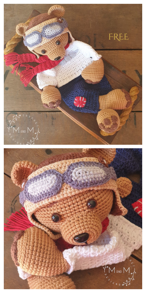 Ragdoll Pilot Bear Free Crochet Patterns