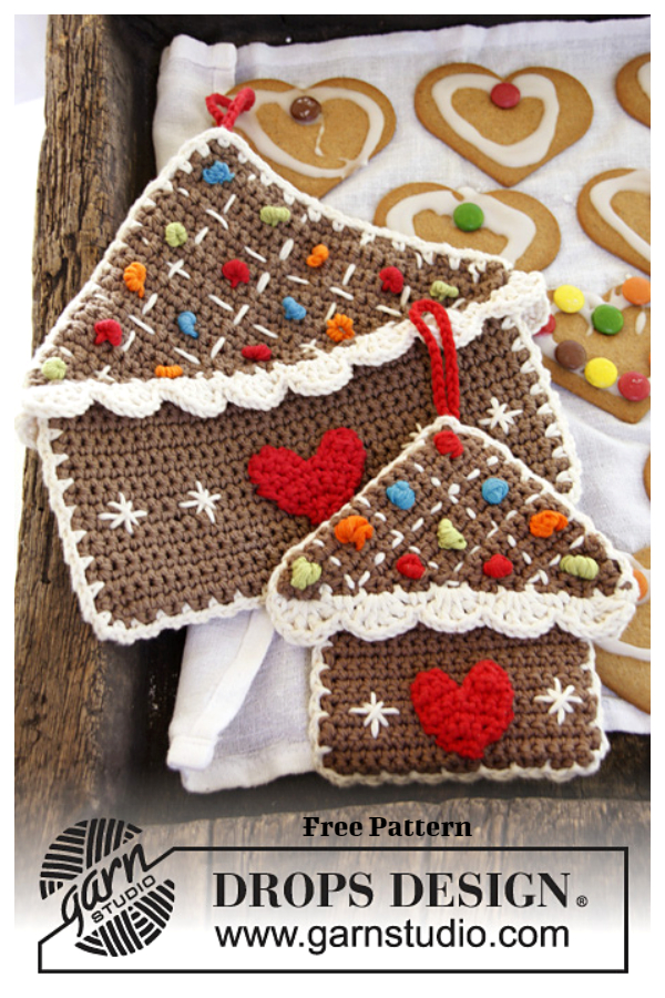 Gingerbread House  Pot holder set Free Crochet Patterns 