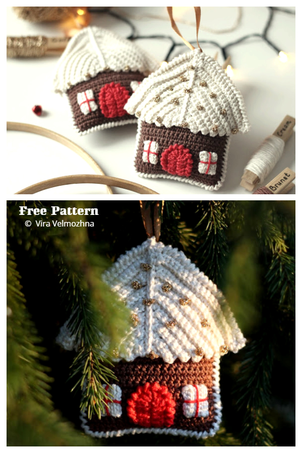 Christmas Gingerbread House Ornament Free Crochet Patterns 