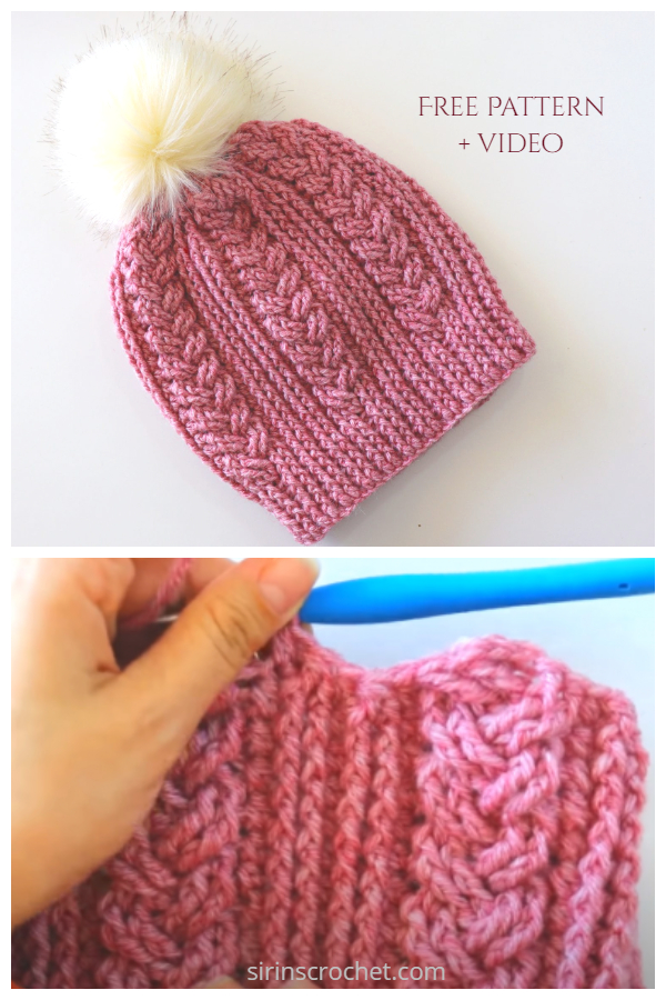 Pretty Cable Beanie Hat Free Crochet Pattern + Video