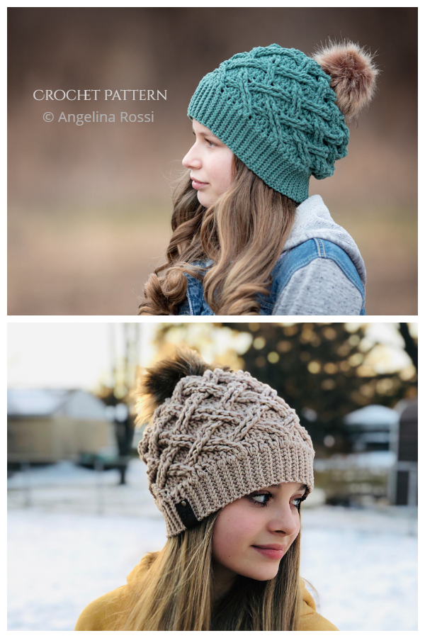 Arctic Weave Slouch Cable Beanie Hat Crochet Patterns