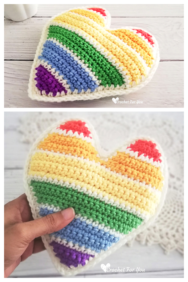 Rainbow Heart Pillow Free Crochet Patterns