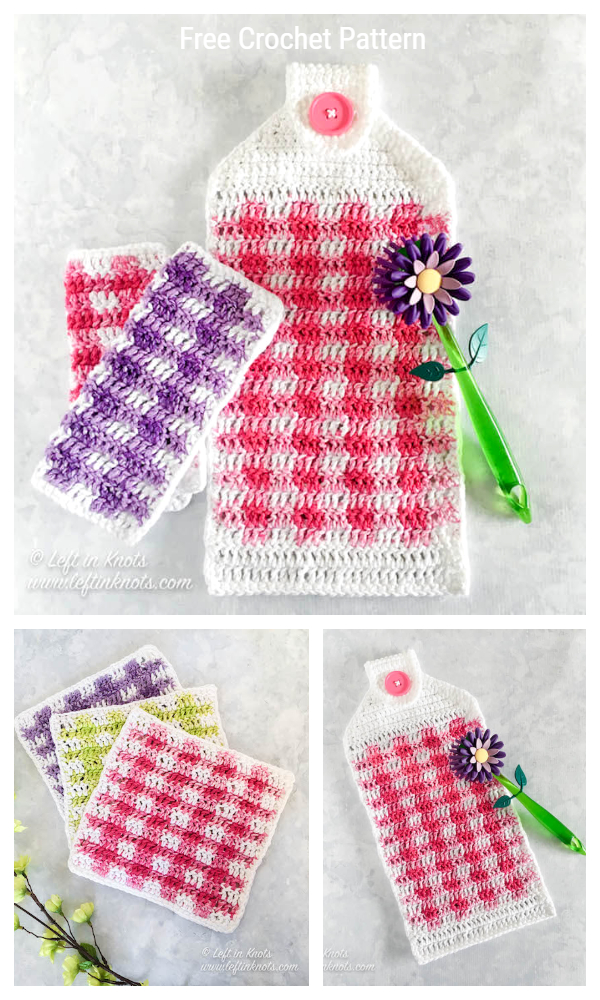 Spring Gingham Hand Towel Free Crochet Patterns