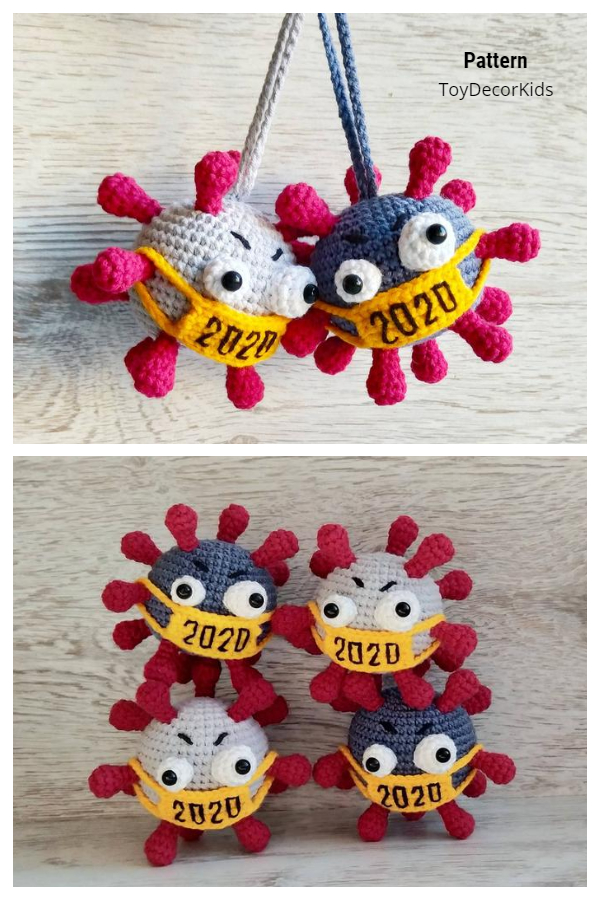 Virus in Mask Quarantine Christmas Ornaments Crochet Patterns