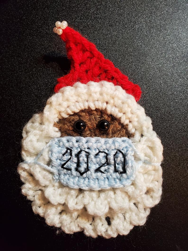 Santa with Mask Quarantine Christmas Ornaments Crochet Patterns