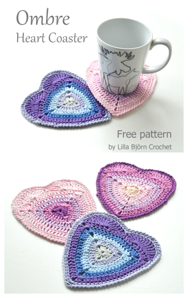 Valentine Ombre Heart Coaster Free Crochet Patterns
