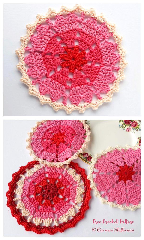 Valentine Vintage Heart Coaster Free Crochet Patterns