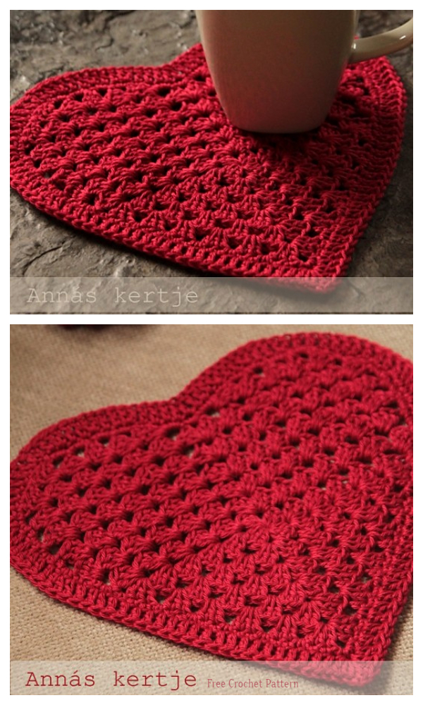 Valentine With love Granny Heart Coaster Free Crochet Patterns