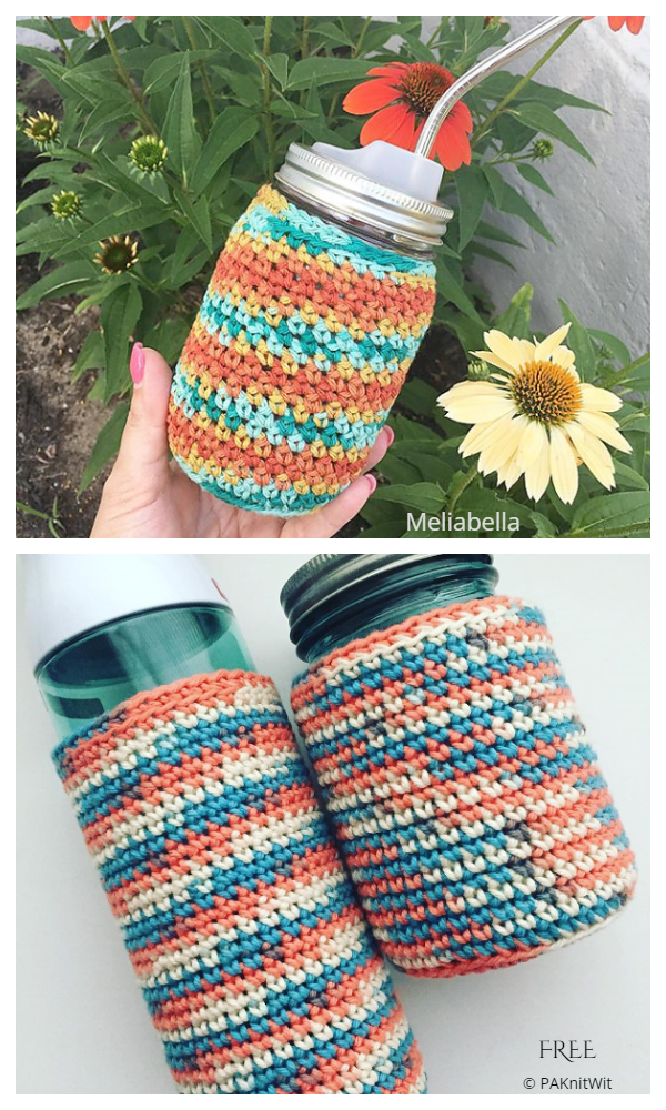 Ball Band Mason Jar Cozy Free Crochet Patterns