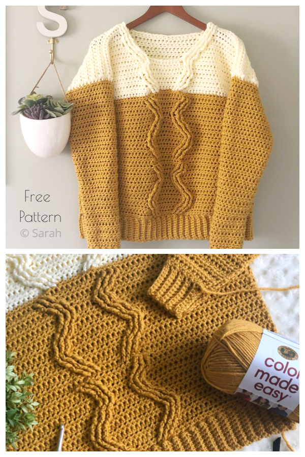 Pineapple Crown Cable Stitch Sweater Free Crochet Patterns