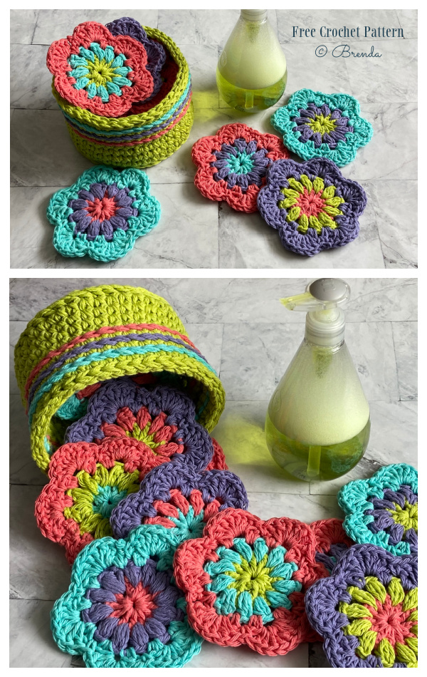 Mini Meadow Flower Washcloth Set Free&nbsp;&nbsp;Crochet Patterns