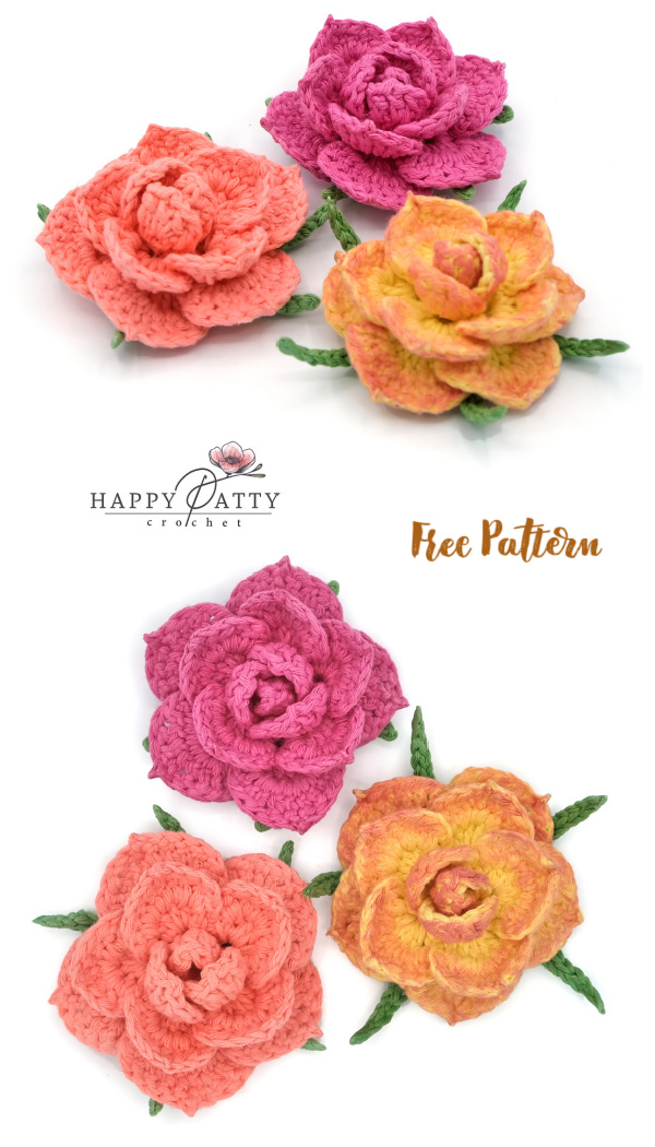 Easy 3D Rose Applique Free Crochet Patterns