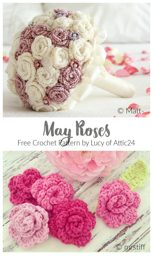 Easy 3D May Rose Applique Free Crochet Patterns