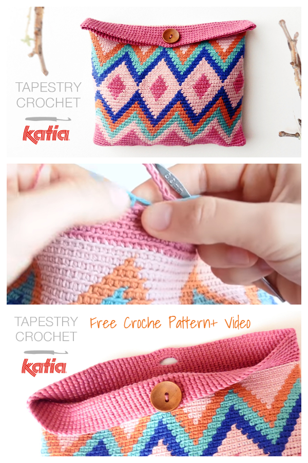 Tapestry Cosmetic Bag Free Crochet Patterns + Video