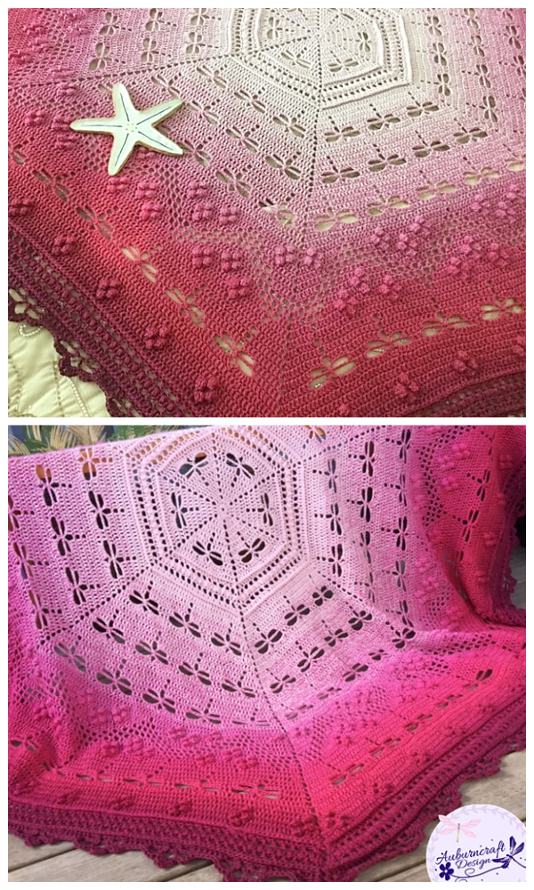 Lace Hexagon Dragonfly Blanket Crochet Patterns
