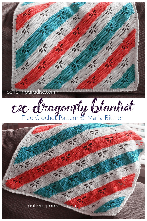 Dragonfly C2C Throw Blanket Free Crochet Patterns