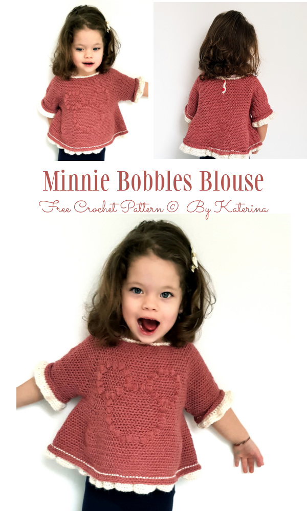 Baby&Kids Minnie Bobble Blouse Sweater Pullover Free Crochet Patterns(2-8Y)