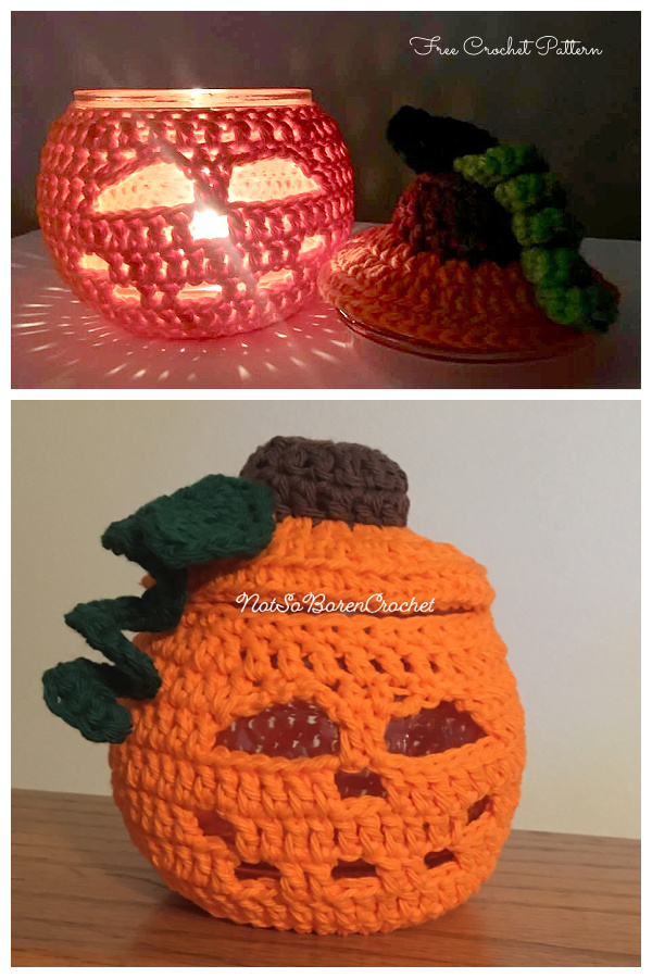 4in1 Fancy, Pumpkin Face Jar Cozy Free Crochet Patterns