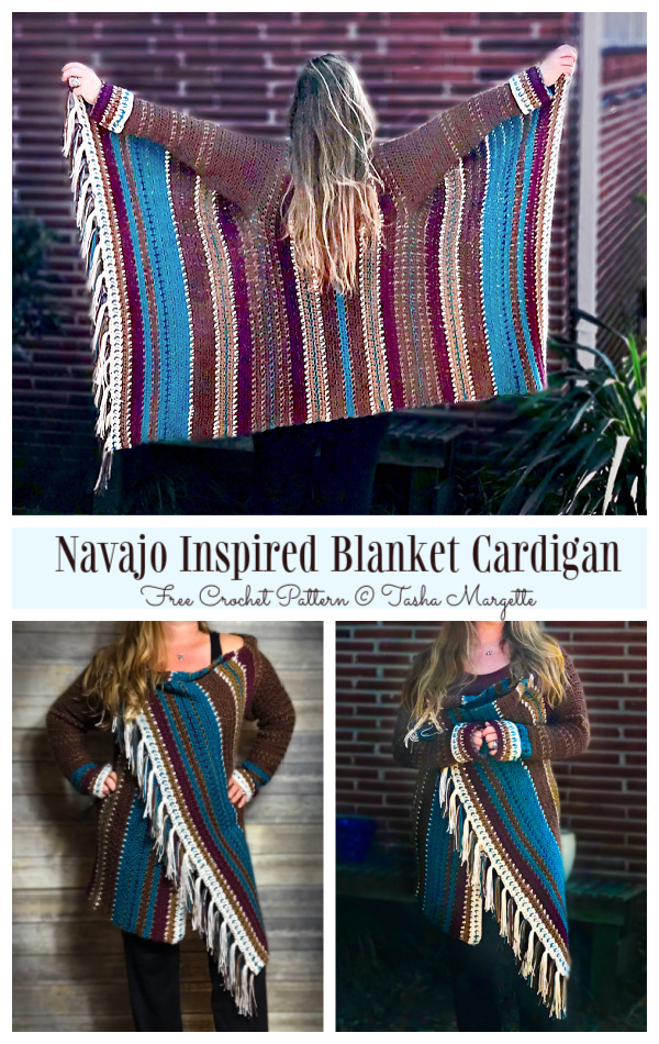 Navajo Inspired Blanket Cardigan Free Crochet Patterns