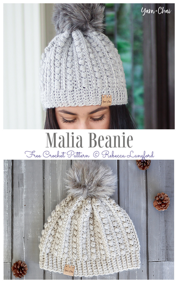 Puff Stitch Malia Beanie Hat Free Crochet Patterns