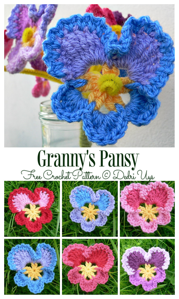 Granny's Pansy Flower Free Crochet Patterns