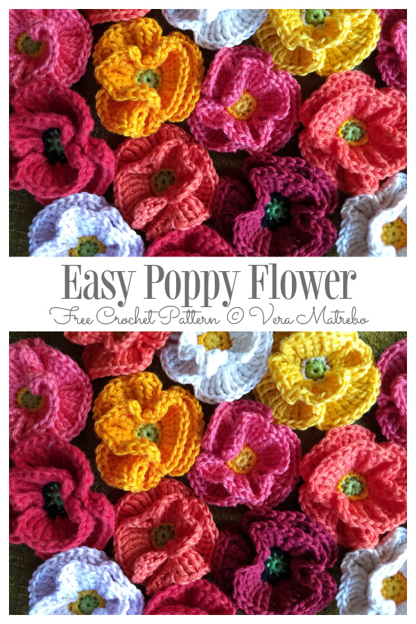 Easy Poppy Flower Free&nbsp;&nbsp;Crochet Patterns
