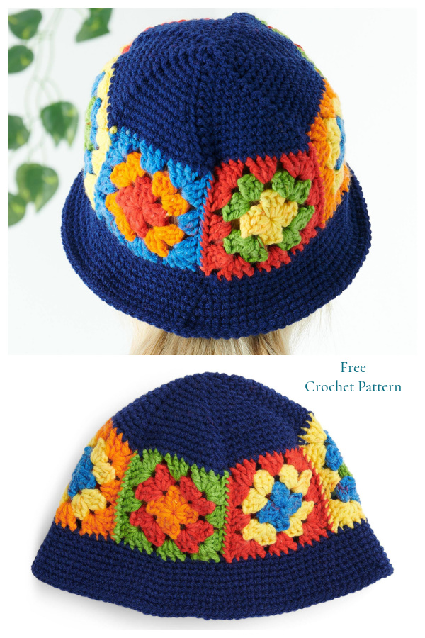 Granny Square Bucket Hat Free Crochet Patterns