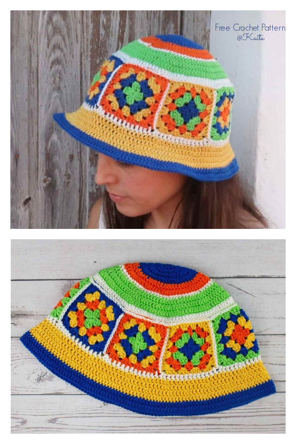 Granny Square Bucket Hat Free Crochet Patterns