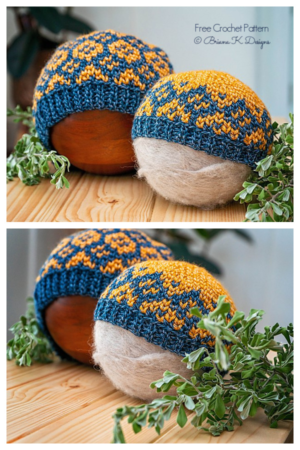 Diamond Fair Isle Beanie Hat Free Crochet Patterns