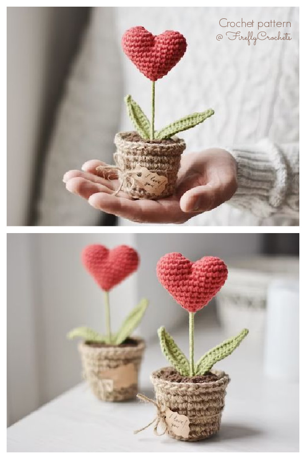 Red Heart Plant in a Pot&nbsp;Amigurumi Crochet Patterns
