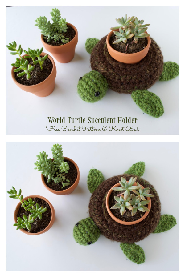 World Turtle Succulent Holder Free Crochet Pattern