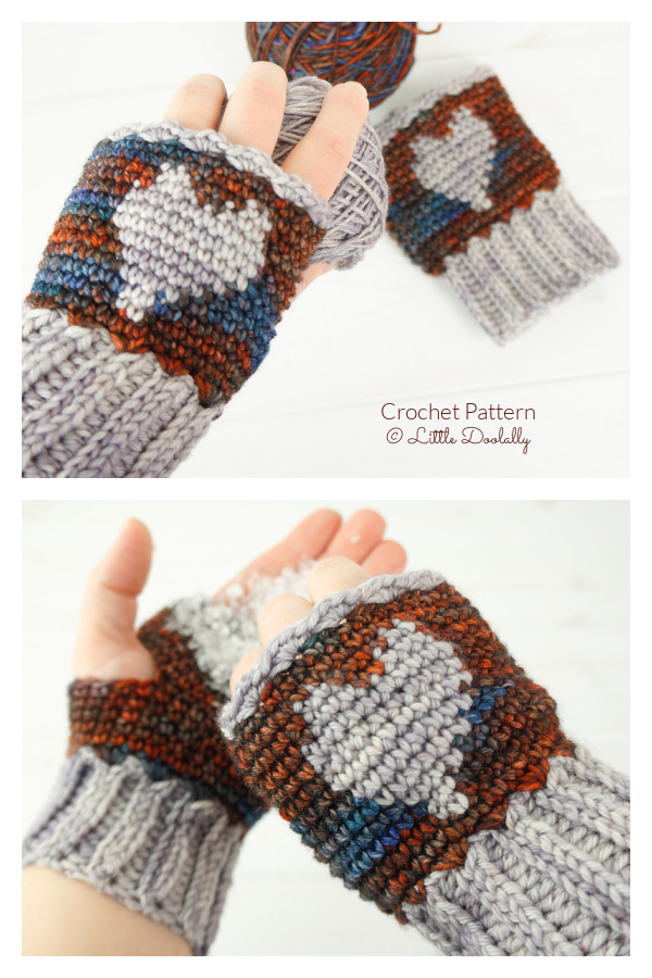Valentine Heart Fingerless Mitts Crochet Patterns