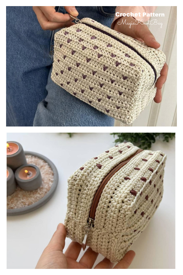 Heart Cosmetic Pouch Bag&nbsp;Crochet Pattern