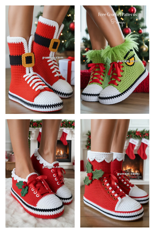 Adult Christmas Sneaker Slippers FREE Crochet Patterns