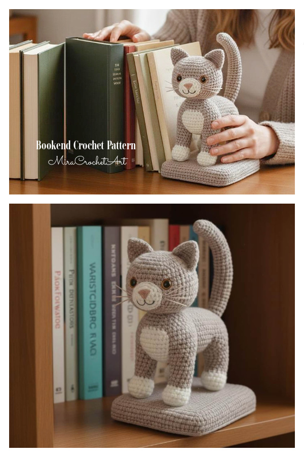 Fun Standing Cat Bookends Crochet Pattern
