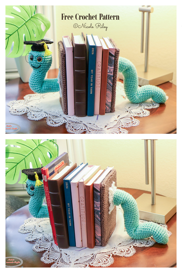 Bookworm Bookends FREE Crochet Pattern