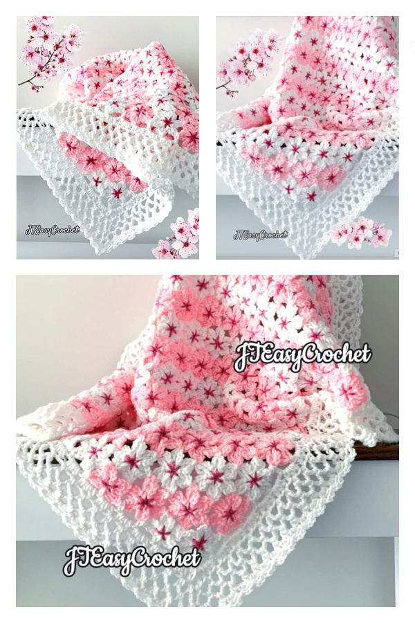 Sakura&nbsp;Cherry Blossom Flower Baby Blanket Crochet Pattern